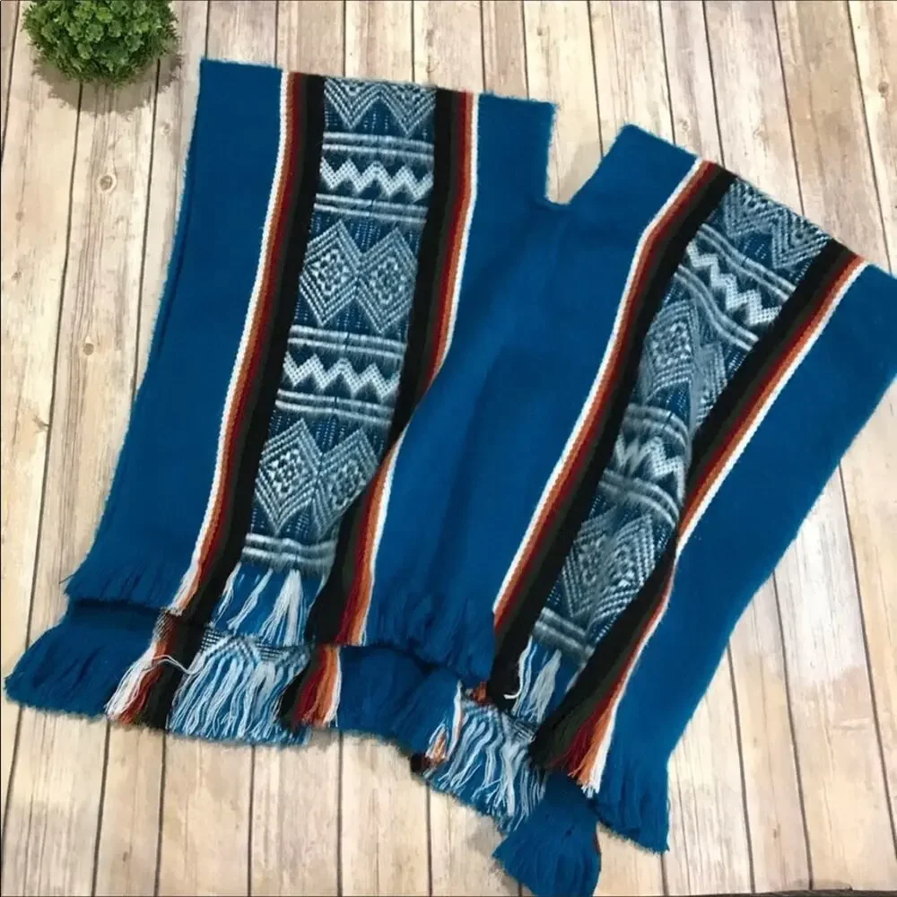 Aztec Tribal‎ Southwest Western Woven Fringe Saddle Blanket Poncho Women’s OS